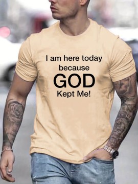 Tees For Men, 'God Kept Me' Print T Shirt, Casual Short Sleeve Tshirt For Summer Spring Fall, Tops As Gifts